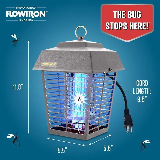 Alt view image 5 of 7 - Flowtron Electric Bug Zapper 1/2 Acre Outdoor Insect Control with Dual Lure Method, 15W UV Light & Octenol Attractant for Fly & Mosquito, 5600V Kill Grid, Made in USA, UL Certified - Grey Color
