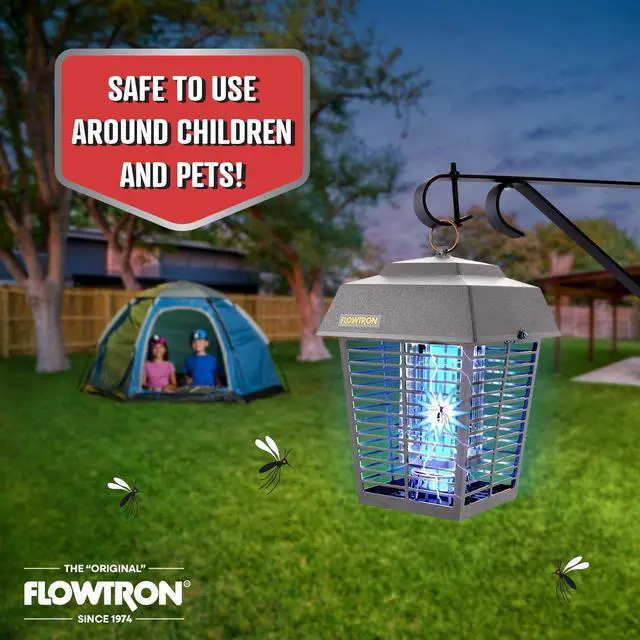 Alt view image 6 of 7 - Flowtron Electric Bug Zapper 1/2 Acre Outdoor Insect Control with Dual Lure Method, 15W UV Light & Octenol Attractant for Fly & Mosquito, 5600V Kill Grid, Made in USA, UL Certified - Grey Color