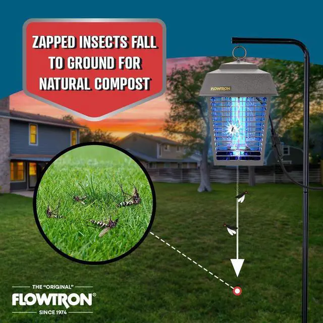 Alt view image 7 of 7 - Flowtron Electric Bug Zapper 1/2 Acre Outdoor Insect Control with Dual Lure Method, 15W UV Light & Octenol Attractant for Fly & Mosquito, 5600V Kill Grid, Made in USA, UL Certified - Grey Color