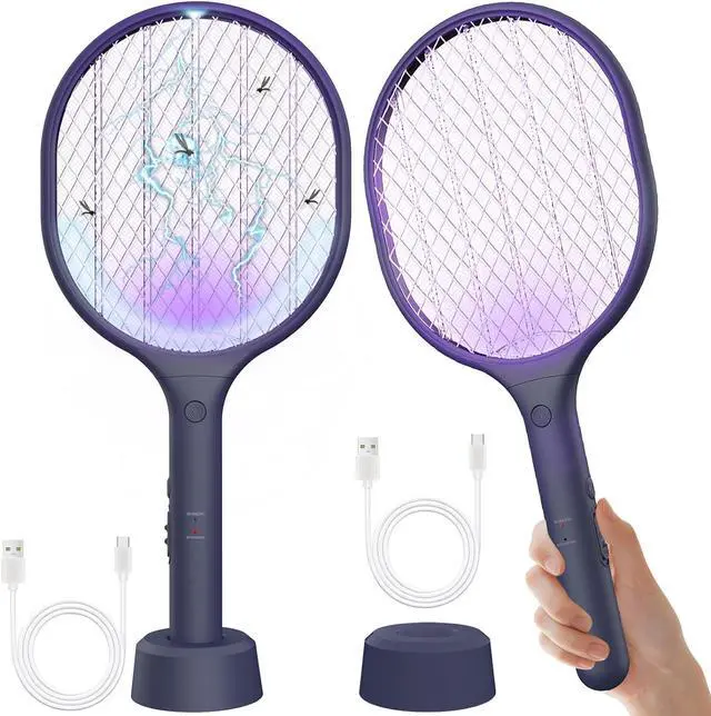 Main image of Electric Fly Swatter 2 Pack, 3000V Bug Zapper Racket Fly Zapper with 1500mAh Rechargeable Battery, Indoor Outdoor Fly Trap Mosquito Killer with 3-Layer Safety Mesh for Home, Kitchen, Patio, Camping