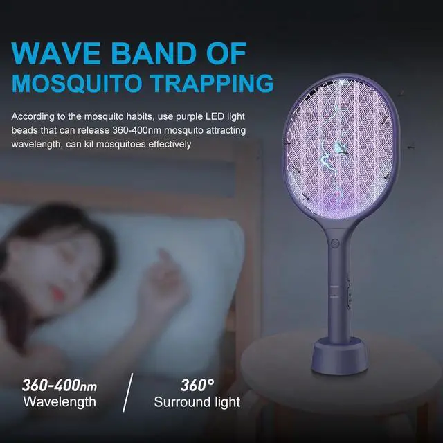 Alt view image 2 of 7 - Electric Fly Swatter 2 Pack, 3000V Bug Zapper Racket Fly Zapper with 1500mAh Rechargeable Battery, Indoor Outdoor Fly Trap Mosquito Killer with 3-Layer Safety Mesh for Home, Kitchen, Patio, Camping