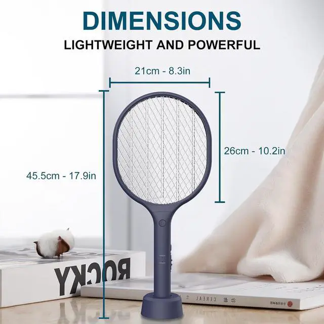 Alt view image 7 of 7 - Electric Fly Swatter 2 Pack, 3000V Bug Zapper Racket Fly Zapper with 1500mAh Rechargeable Battery, Indoor Outdoor Fly Trap Mosquito Killer with 3-Layer Safety Mesh for Home, Kitchen, Patio, Camping