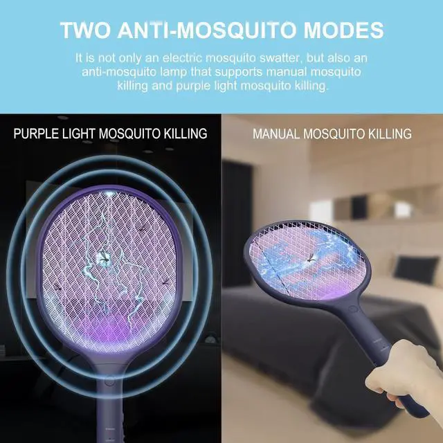 Alt view image 5 of 7 - Electric Fly Swatter 2 Pack, 3000V Bug Zapper Racket Fly Zapper with 1500mAh Rechargeable Battery, Indoor Outdoor Fly Trap Mosquito Killer with 3-Layer Safety Mesh for Home, Kitchen, Patio, Camping