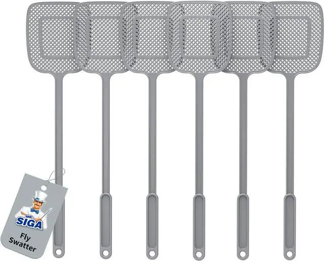 Main image of MR.SIGA Heavy Duty Long Handle Fly Swatter, Gray, 6 Pack