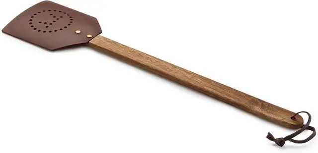 Main image of Outset 76616 Acacia Wood and Leather Amish-Style Fly Swatter, 17.5", Brown