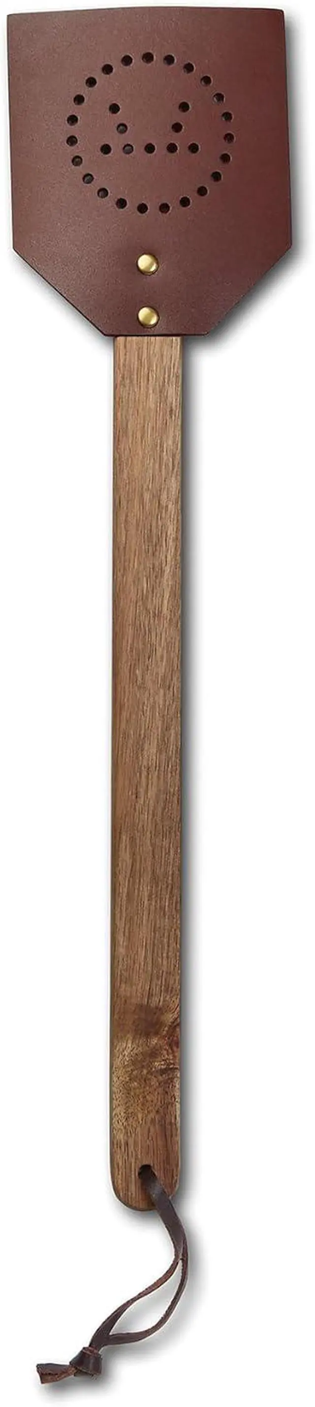 Alt view image 6 of 7 - Outset 76616 Acacia Wood and Leather Amish-Style Fly Swatter, 17.5", Brown