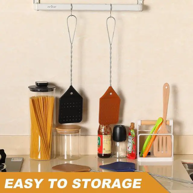 Alt view image 5 of 7 - Zopeal 4 Pcs Sturdy Leather Fly Swatter 17 Inch Long Handle Manual Swat Heavy Duty Metal Handle Flyswatter Rustic Fly Swatter for Indoor Outdoor(Royal Blue, Black, Khaki, Dark Brown)