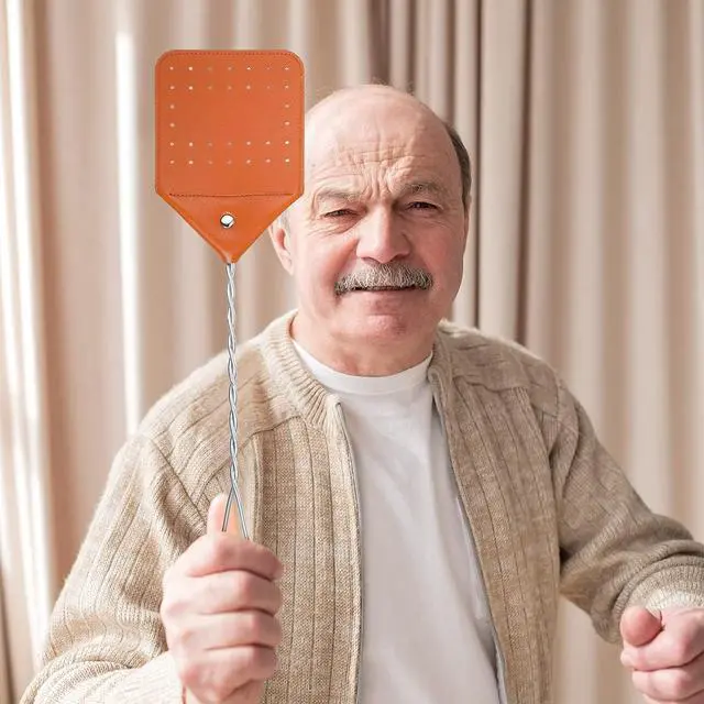 Alt view image 7 of 7 - Zopeal 4 Pcs Sturdy Leather Fly Swatter 17 Inch Long Handle Manual Swat Heavy Duty Metal Handle Flyswatter Rustic Fly Swatter for Indoor Outdoor(Royal Blue, Black, Khaki, Dark Brown)