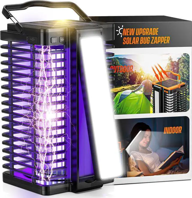 Main image of Solar Bug Zapper Outdoor& Indoor, 4200V Mosquito Zapper with Reading Lamp, Cordless & Rechargeable Electric Fly Zapper, 2-in-1 Waterproof Mosquito Repellent Outdoor Patio for Home, Patio,Backyard