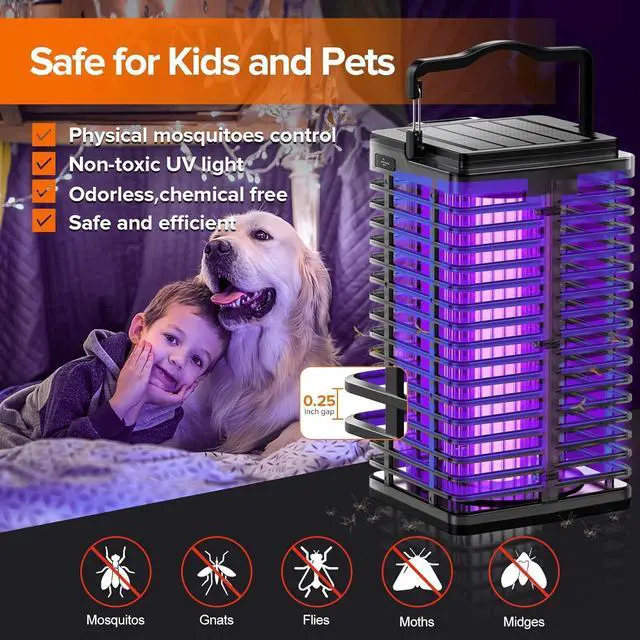 Alt view image 5 of 7 - Solar Bug Zapper Outdoor& Indoor, 4200V Mosquito Zapper with Reading Lamp, Cordless & Rechargeable Electric Fly Zapper, 2-in-1 Waterproof Mosquito Repellent Outdoor Patio for Home, Patio,Backyard