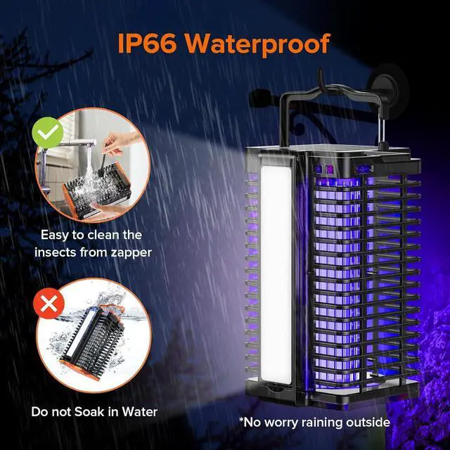 Alt view image 7 of 7 - Solar Bug Zapper Outdoor& Indoor, 4200V Mosquito Zapper with Reading Lamp, Cordless & Rechargeable Electric Fly Zapper, 2-in-1 Waterproof Mosquito Repellent Outdoor Patio for Home, Patio,Backyard