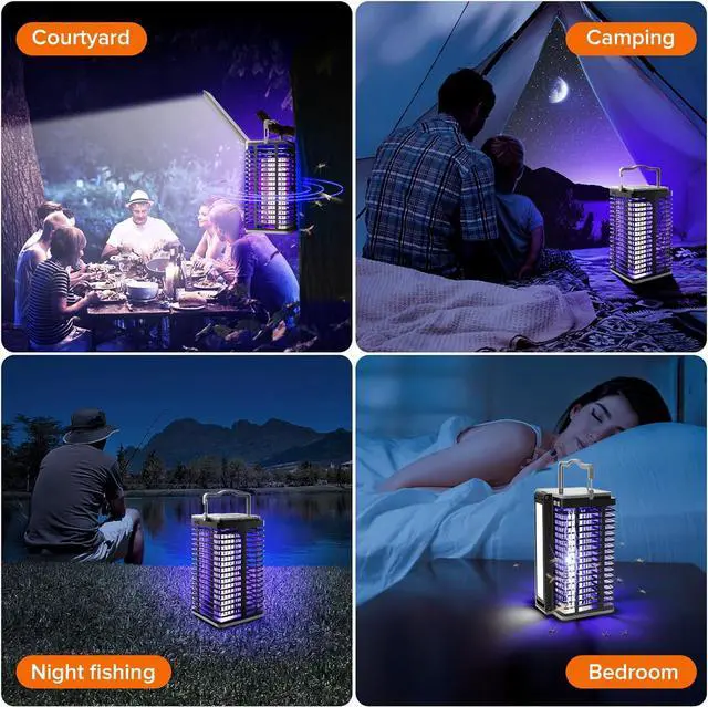 Alt view image 6 of 7 - Solar Bug Zapper Outdoor& Indoor, 4200V Mosquito Zapper with Reading Lamp, Cordless & Rechargeable Electric Fly Zapper, 2-in-1 Waterproof Mosquito Repellent Outdoor Patio for Home, Patio,Backyard