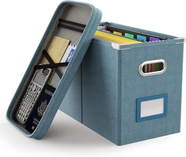 Main image of Oterri File Organizer Box with Lid, Hanging Filing File Box with Mesh Pocket, Document Organizer Box for Letter Files, Portable Storage Box with Smooth Sliding Rail for Office&Home (1 PCS, Dark-blue)