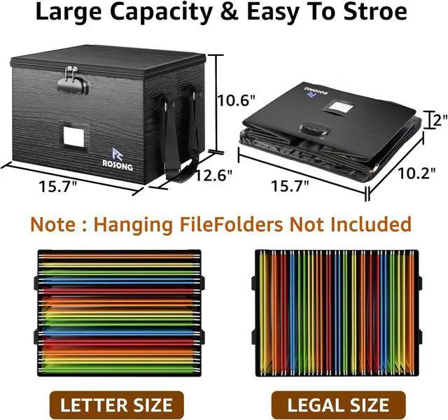 Alt view image 6 of 7 - Fireproof Document Box File Organizer - Portable Locking Filing Storage Box with Handle Waterproof for Hanging Letter/Legal Folder Important Document