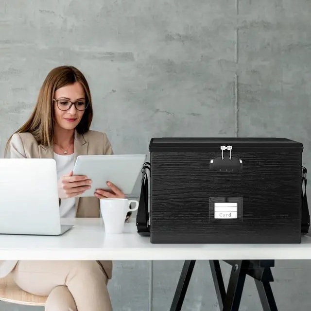 Alt view image 7 of 7 - Fireproof Document Box File Organizer - Portable Locking Filing Storage Box with Handle Waterproof for Hanging Letter/Legal Folder Important Document
