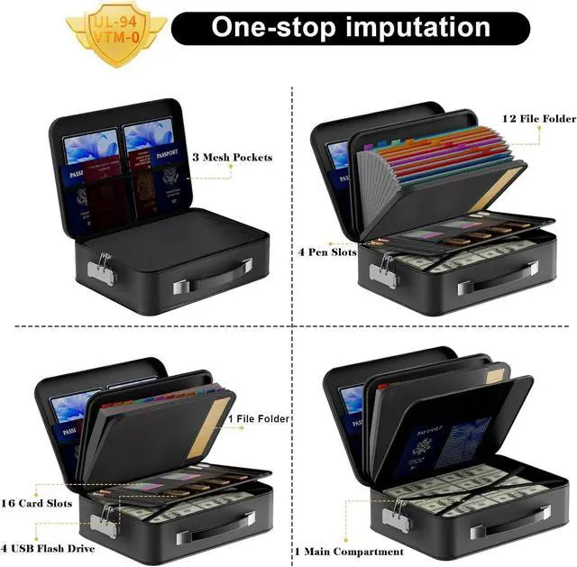 Alt view image 5 of 7 - Fireproof Document Box With Combination Lock,Hard Case File Organizer Heat Insulated And Waterproof,Portable Home Travel Safe Storage Box For Important Documents Laptop,Files More