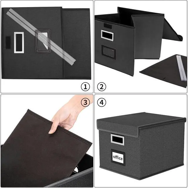 Alt view image 7 of 7 - Huolewa Upgraded Portable File Organizer Box, Large Linen Hanging Office Document Storage Box with Lid - Black, Collapsible Filing & Storage Boxes for Office/Decor/Home - 14.9 x 12.59 x 10.8 inch