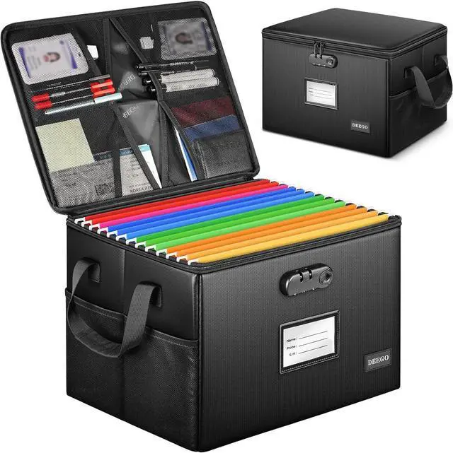 Main image of DEEGO Fireproof Document Box, Water-Resistant File Organizer Box with Lock for Document Safe, Collapsible File Organizer with Handle, Filing Cabinets for Home Office for Hanging Letter/Legal Folder