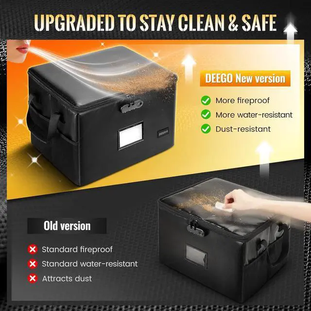 Alt view image 4 of 7 - DEEGO Fireproof Document Box, Water-Resistant File Organizer Box with Lock for Document Safe, Collapsible File Organizer with Handle, Filing Cabinets for Home Office for Hanging Letter/Legal Folder