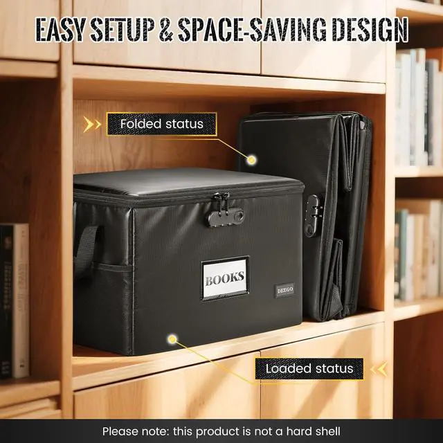 Alt view image 5 of 7 - DEEGO Fireproof Document Box, Water-Resistant File Organizer Box with Lock for Document Safe, Collapsible File Organizer with Handle, Filing Cabinets for Home Office for Hanging Letter/Legal Folder