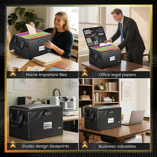 Alt view image 6 of 7 - DEEGO Fireproof Document Box, Water-Resistant File Organizer Box with Lock for Document Safe, Collapsible File Organizer with Handle, Filing Cabinets for Home Office for Hanging Letter/Legal Folder