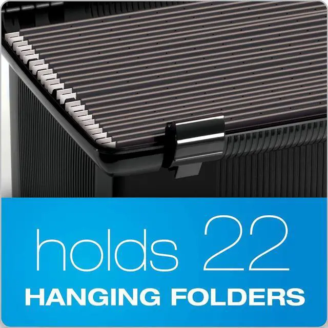Alt view image 4 of 7 - Pendaflex Portable File Box with File Rails, Simple Document Storage, File Bin for Home and Office, Hinged Lid with Double Latch Closure, Black, 3 Black Letter Size Hanging Folders Included (41742AMZ)