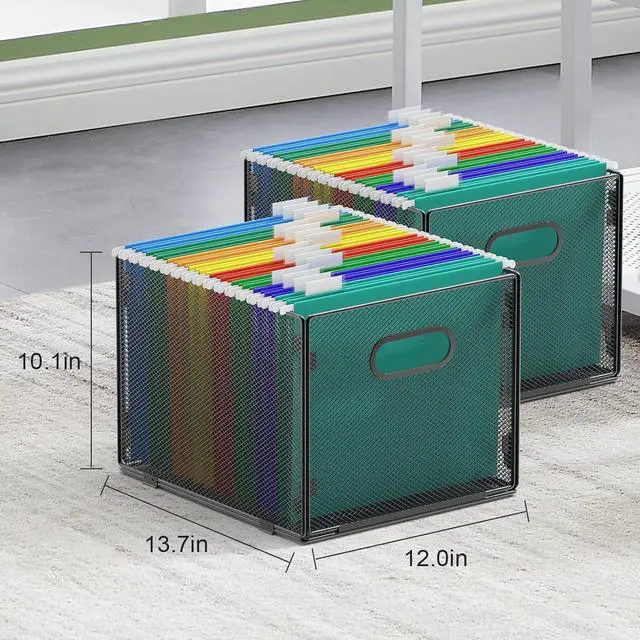 Alt view image 3 of 5 - Samstar 2 Pack Hanging File Organizer, Mesh File Folder Box Filing Box File Cabinet Organizer Storage Boxes, Letter Size