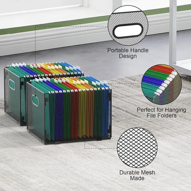 Alt view image 4 of 5 - Samstar 2 Pack Hanging File Organizer, Mesh File Folder Box Filing Box File Cabinet Organizer Storage Boxes, Letter Size