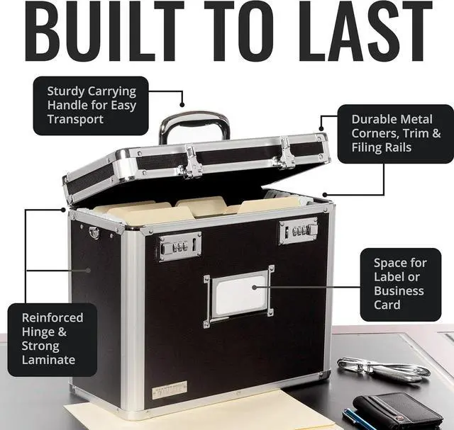 Alt view image 6 of 7 - Vaultz File Organizer Storage Box - 14 x 7 x 12.19 Inch Letter Size, Portable Locking Storage Totes with Dual Combination Locks for Filing Office Documents - Black