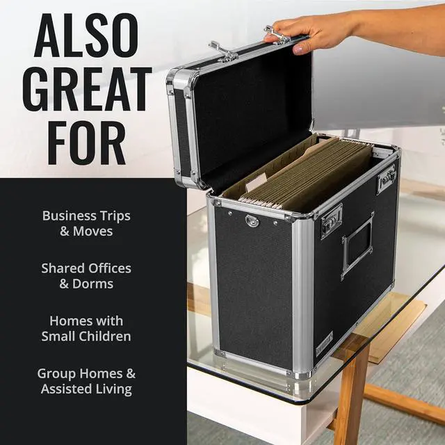 Alt view image 7 of 7 - Vaultz File Organizer Storage Box - 14 x 7 x 12.19 Inch Letter Size, Portable Locking Storage Totes with Dual Combination Locks for Filing Office Documents - Black