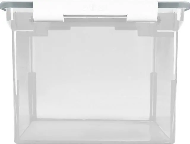 Alt view image 4 of 6 - Storex Portable File Tote with Locking Handles, Letter/Legal Files, 18.5" X 14.25" X 10.88", Clear/Silver