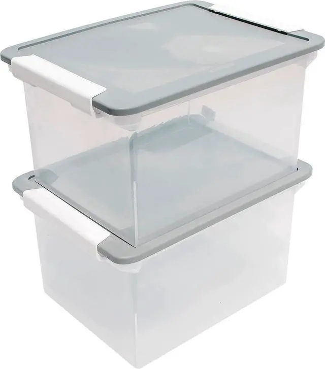 Alt view image 5 of 6 - Storex Portable File Tote with Locking Handles, Letter/Legal Files, 18.5" X 14.25" X 10.88", Clear/Silver