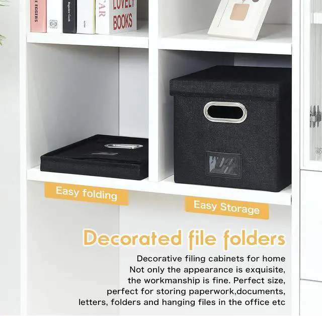Alt view image 7 of 7 - File Organizer Box with Lid - Hanging File Box with One-Piece Plastic Frame - Collapsible Decorative Document Storage Bins for Office Home (Black, 13.2x10.1x10.1in(2Pack))