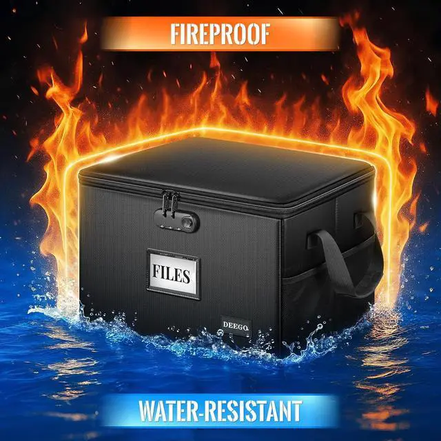 Alt view image 2 of 7 - DEEGO Fireproof Document Box, Water-Resistant File Organizer Box with Lock for Document Safe, Collapsible File Organizer with Handle, Filing Cabinets for Home Office for Hanging Letter/Legal Folder