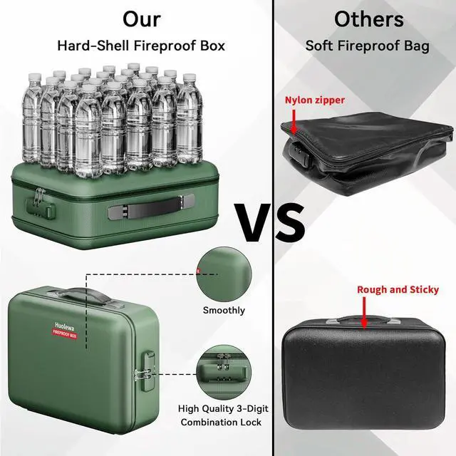 Alt view image 3 of 7 - Fireproof Document Box, Hard Case Fireproof Box with Lock, Portable Hard-Shell Fireproof Water Resistant Document Safe for Important Documents, Laptops, Passports, Files and More (Green)
