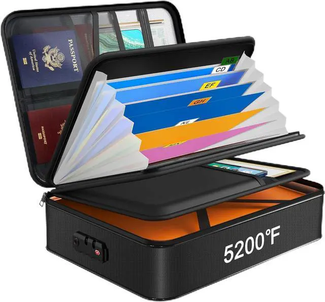 Main image of Noiposi Document Organizer with 5200 Heat Insulated,15.0"x11.0"x4.3" Water Resistant and Fireproof Document Box,Portable Home Travel Safe Storage Box for Important Documents,File