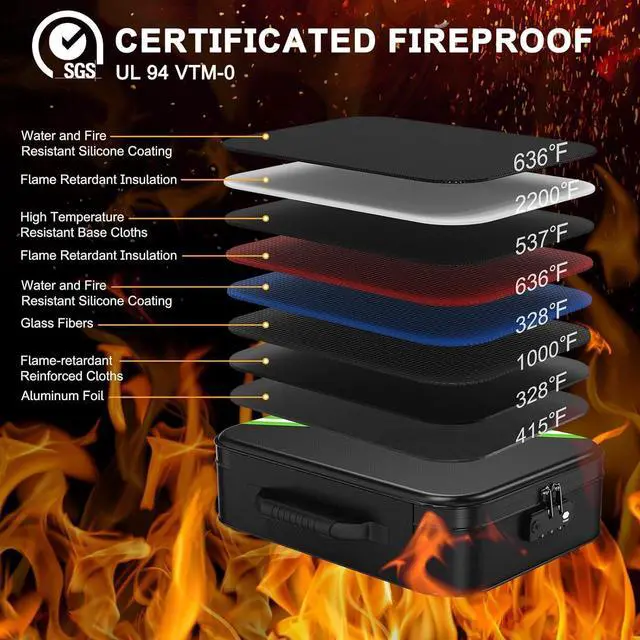 Alt view image 2 of 7 - Noiposi Document Organizer with 5200 Heat Insulated,15.0"x11.0"x4.3" Water Resistant and Fireproof Document Box,Portable Home Travel Safe Storage Box for Important Documents,File