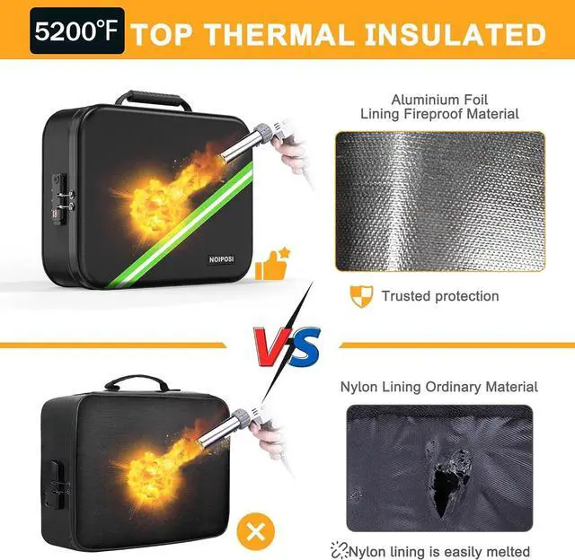 Alt view image 5 of 7 - Noiposi Document Organizer with 5200 Heat Insulated,15.0"x11.0"x4.3" Water Resistant and Fireproof Document Box,Portable Home Travel Safe Storage Box for Important Documents,File