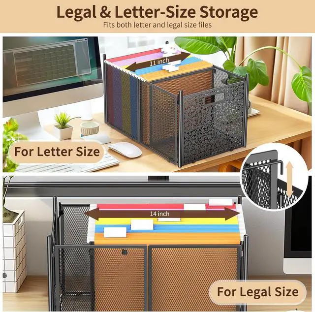 Alt view image 6 of 7 - Large File Box for Hanging Letter/Legal Size Files, Decorative Metal File Box with Wheels for Office/Decor/Home, HSJD001