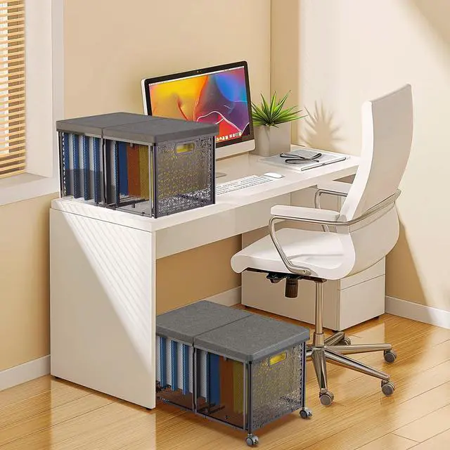 Alt view image 7 of 7 - Large File Box for Hanging Letter/Legal Size Files, Decorative Metal File Box with Wheels for Office/Decor/Home, HSJD001