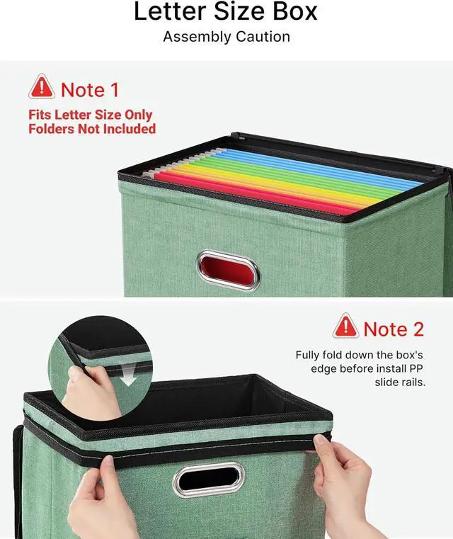 Alt view image 5 of 7 - Oterri 2 Pack File Organizer Boxes with Lids, File Box with Mesh Pockets, Document Organizer Box for File Folders Letter Size, Zippers Filing Box for Home, Office, School (Green, Without Folders)