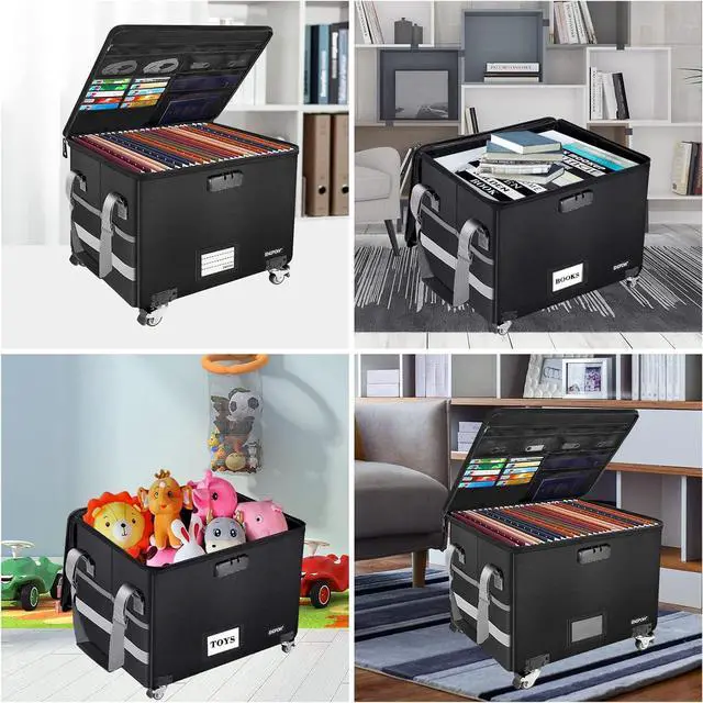 Alt view image 3 of 7 - ENGPOW Fireproof Document Box with Wheels, Collapsible File Box with Lock, Rolling File Storage Organizer Filing Cabinet with Pockets, Portable Home Office Safe for Hanging Letter/Legal Folder