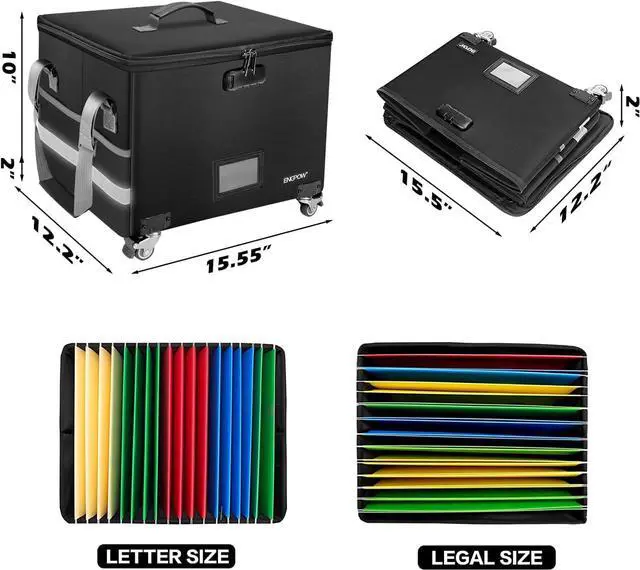 Alt view image 6 of 7 - ENGPOW Fireproof Document Box with Wheels, Collapsible File Box with Lock, Rolling File Storage Organizer Filing Cabinet with Pockets, Portable Home Office Safe for Hanging Letter/Legal Folder