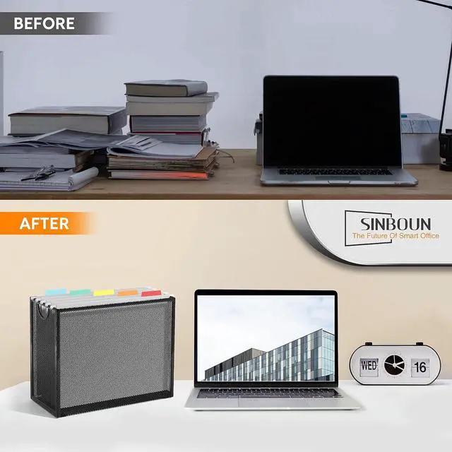 Alt view image 5 of 7 - Sinboun Hanging File Organizer Letter-Size File Holder Filing Box Includes 5 Hanging Folders - Metal Mesh Magazine Letter Storage Cabinets File Cart for Office Home School, No Assembly Required