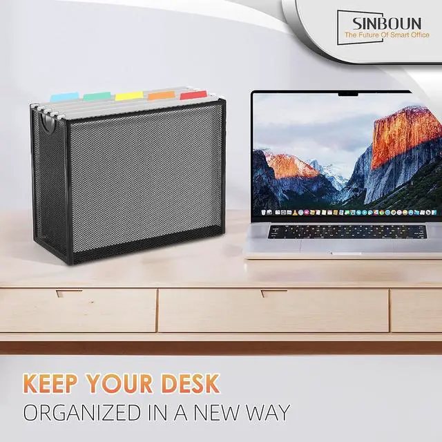 Alt view image 7 of 7 - Sinboun Hanging File Organizer Letter-Size File Holder Filing Box Includes 5 Hanging Folders - Metal Mesh Magazine Letter Storage Cabinets File Cart for Office Home School, No Assembly Required