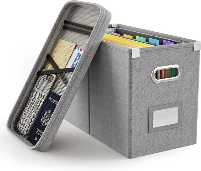 Main image of Oterri File Organizer Box with Lid, Hanging Filing File Box with Mesh Pocket, Document Organizer Box for Letter Files, Portable Storage Box with Smooth Sliding Rail for Office&Home(1 PCS, Grey)