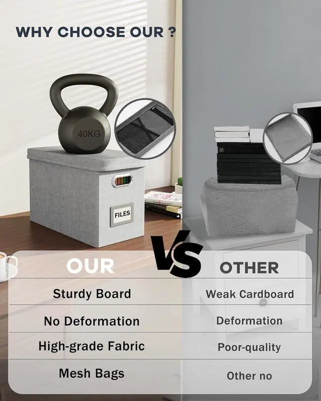 Alt view image 3 of 7 - Oterri File Organizer Box with Lid, Hanging Filing File Box with Mesh Pocket, Document Organizer Box for Letter Files, Portable Storage Box with Smooth Sliding Rail for Office&Home(1 PCS, Grey)