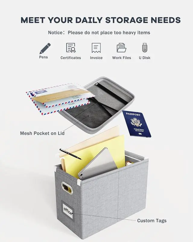 Alt view image 4 of 7 - Oterri File Organizer Box with Lid, Hanging Filing File Box with Mesh Pocket, Document Organizer Box for Letter Files, Portable Storage Box with Smooth Sliding Rail for Office&Home(1 PCS, Grey)