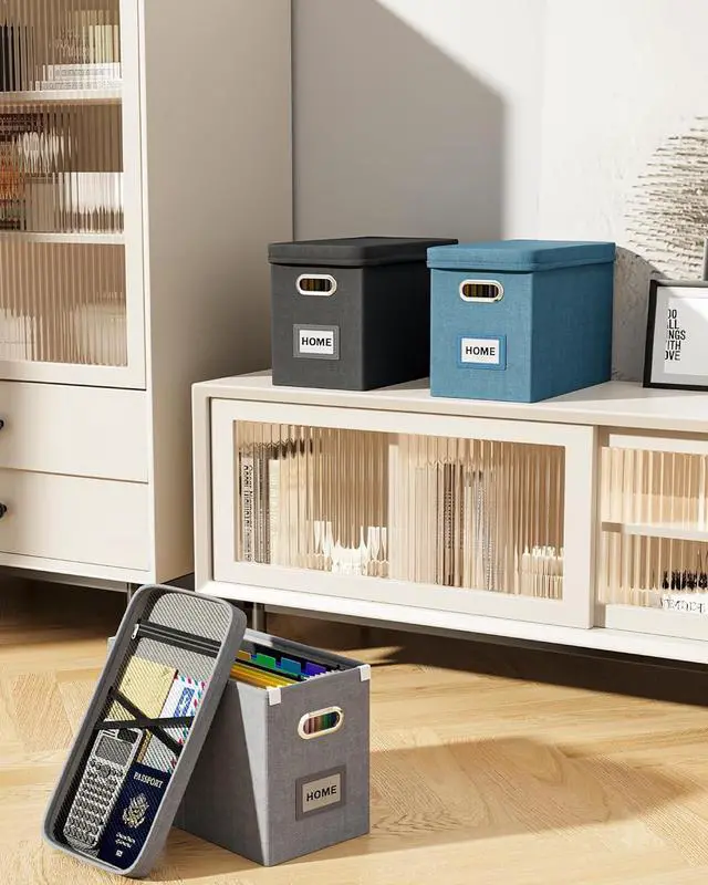 Alt view image 7 of 7 - Oterri File Organizer Box with Lid, Hanging Filing File Box with Mesh Pocket, Document Organizer Box for Letter Files, Portable Storage Box with Smooth Sliding Rail for Office&Home(1 PCS, Grey)