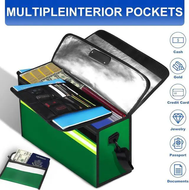 Alt view image 7 of 7 - 6500°F Large Fireproof Document Organizer with Lock,10 Layers Heat InsulatedWaterproof Zipper,Removable Folder Layers/Wallet,Portable Home Travel Safe Storage for Important Documents,Files and More